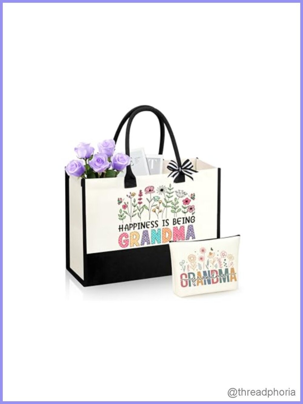 Canvas Tote Bag & Makeup Bag Set Grandma Gift